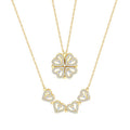 14″ Gold Dainty Necklace with Pavé Clover & Heart Charms – Convertible 2-Way Design