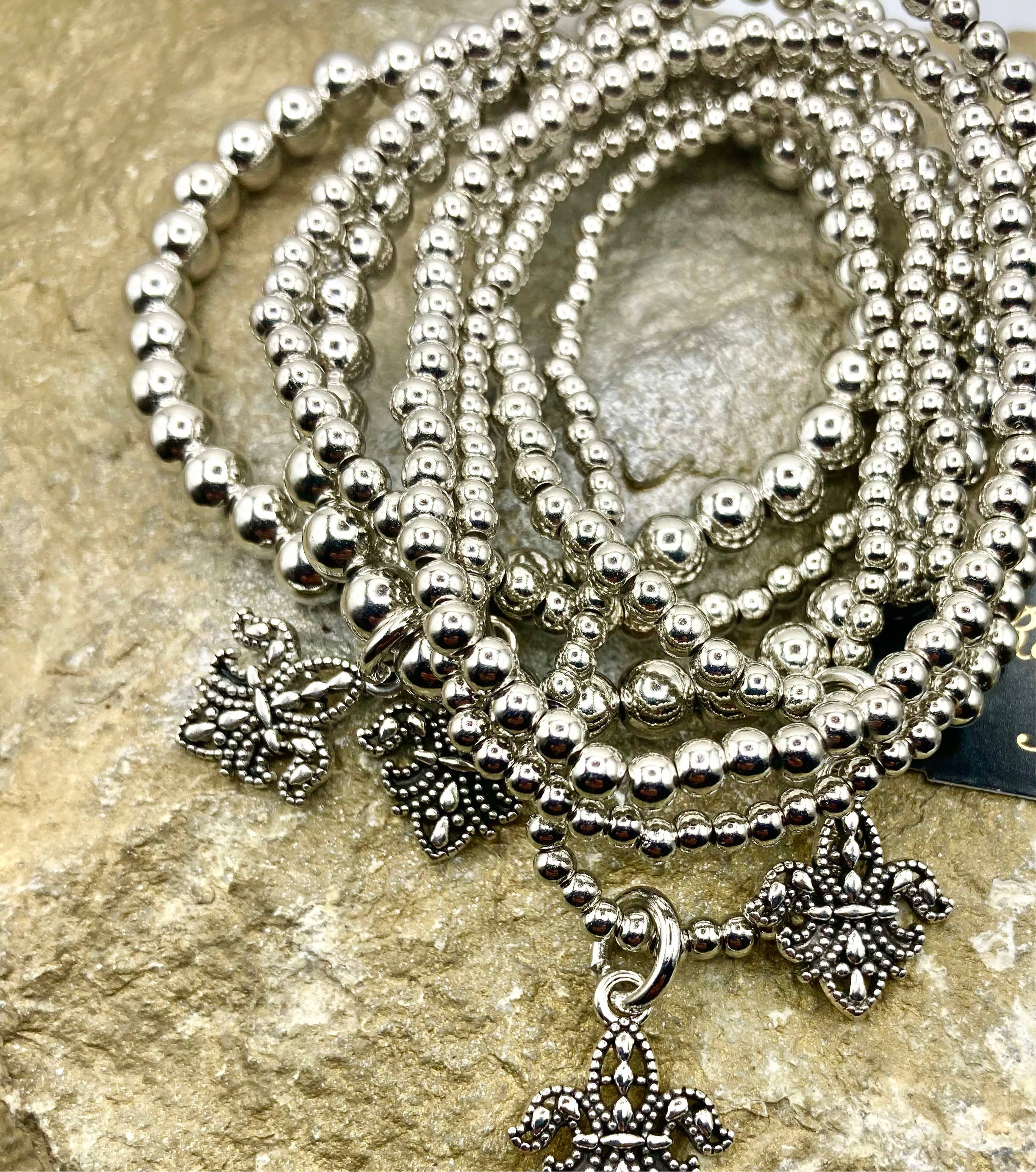 Fleur-de-Lis Beaded Bracelet Stack