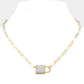 14K Gold Plated CZ Stone Paved Lock Pendant Necklace