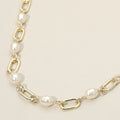 16″ Gold Paperclip Chain Necklace with Lab Created-Pearls + 2″ Extender