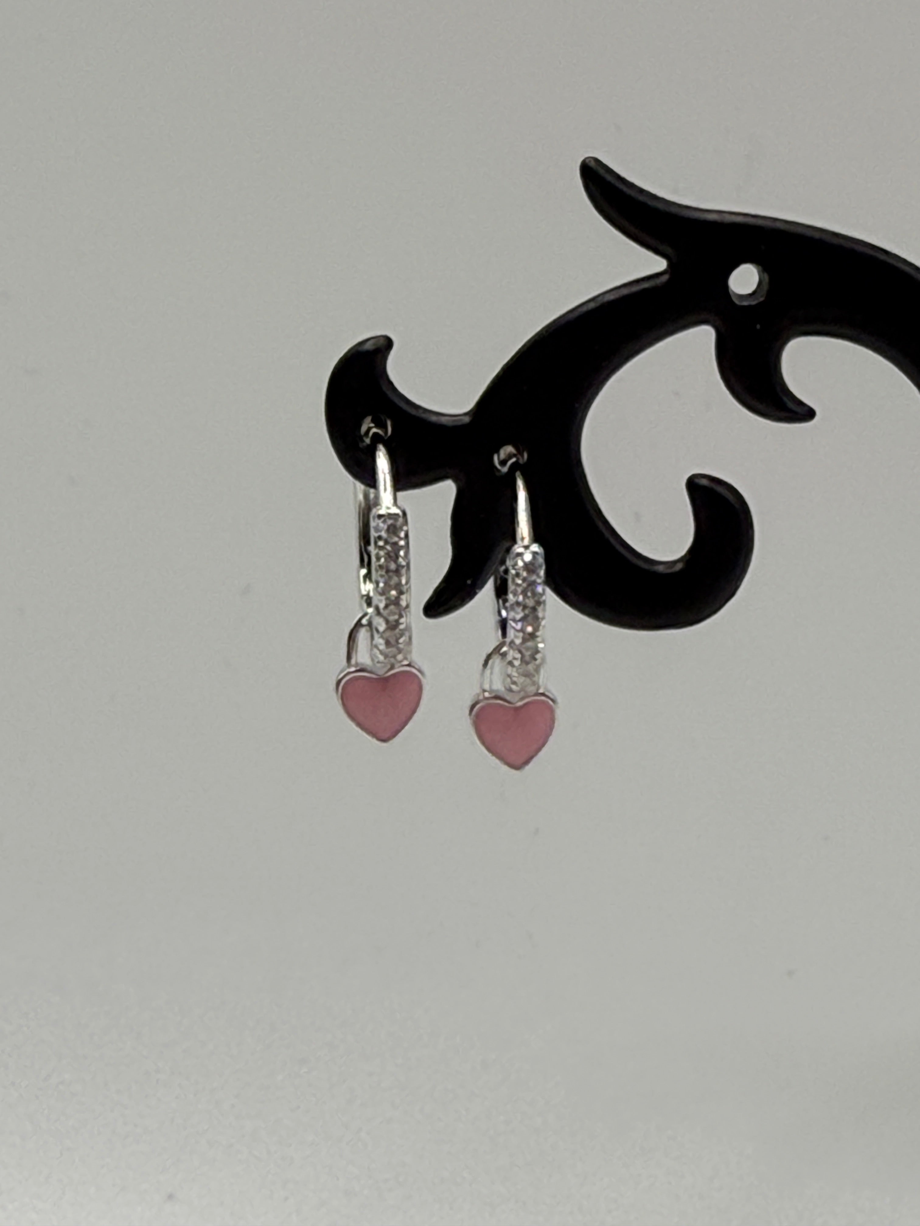 “Tiny Pink Heart Huggies” — CZ + Enamel Cuties