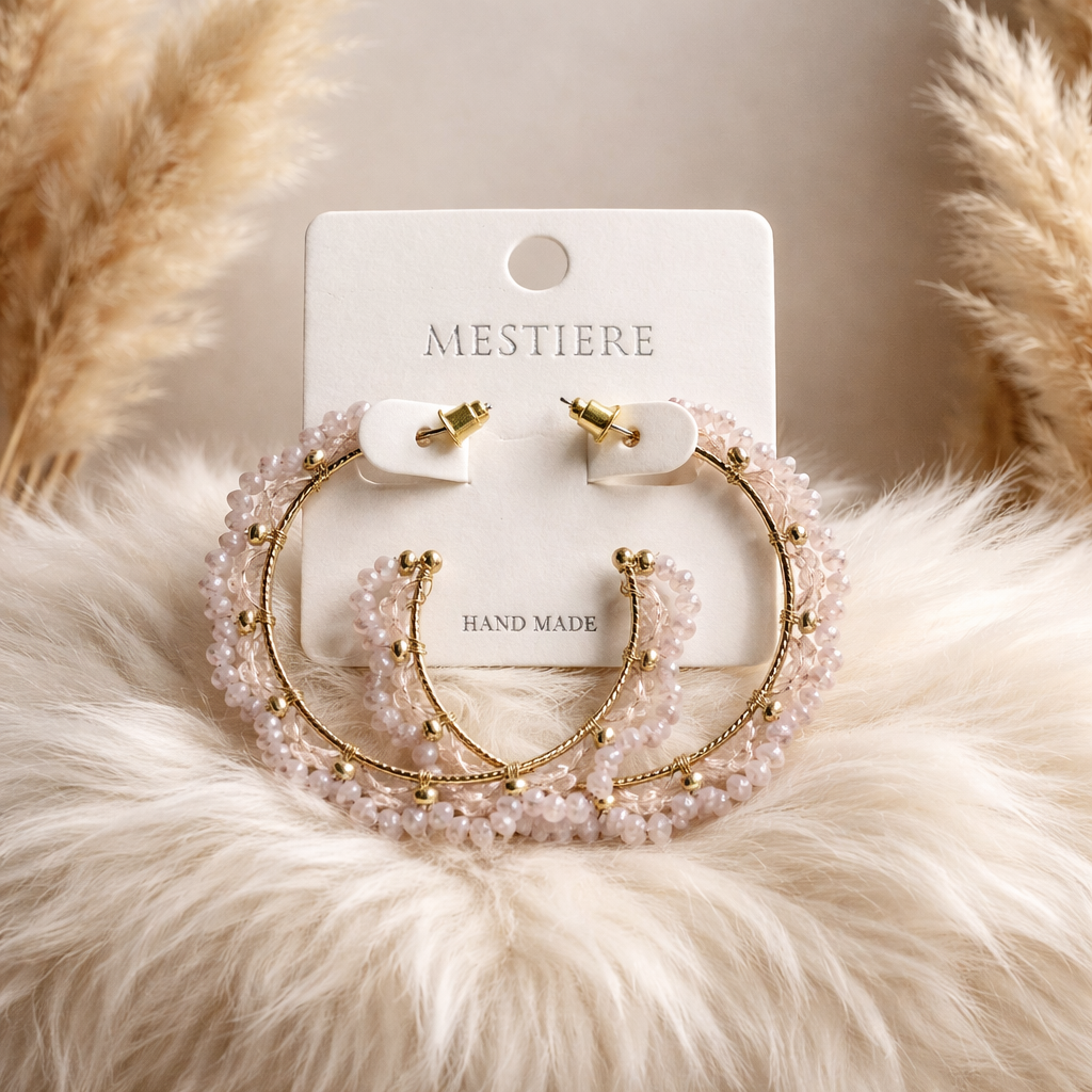 Blush Crystal Beaded Statement Hoops