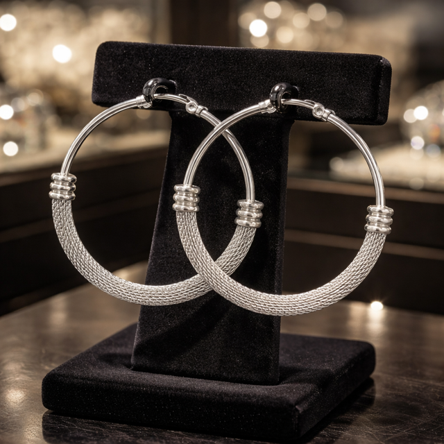 Silver Textured Cable Hoops — Statement Classic