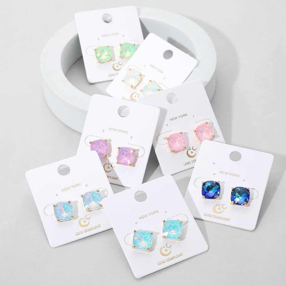 Cushion Square Stone Stud Evening Earrings